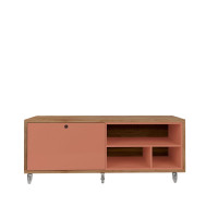 Manhattan Comfort 5LC2 Windsor 53.62 Modern Shoe Rack Bed Bench with Silicon Casters in Ceramic Pink and Nature